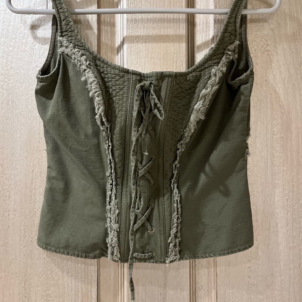 ABS Allen Schwartz Khaki Lace-Up Crop Top